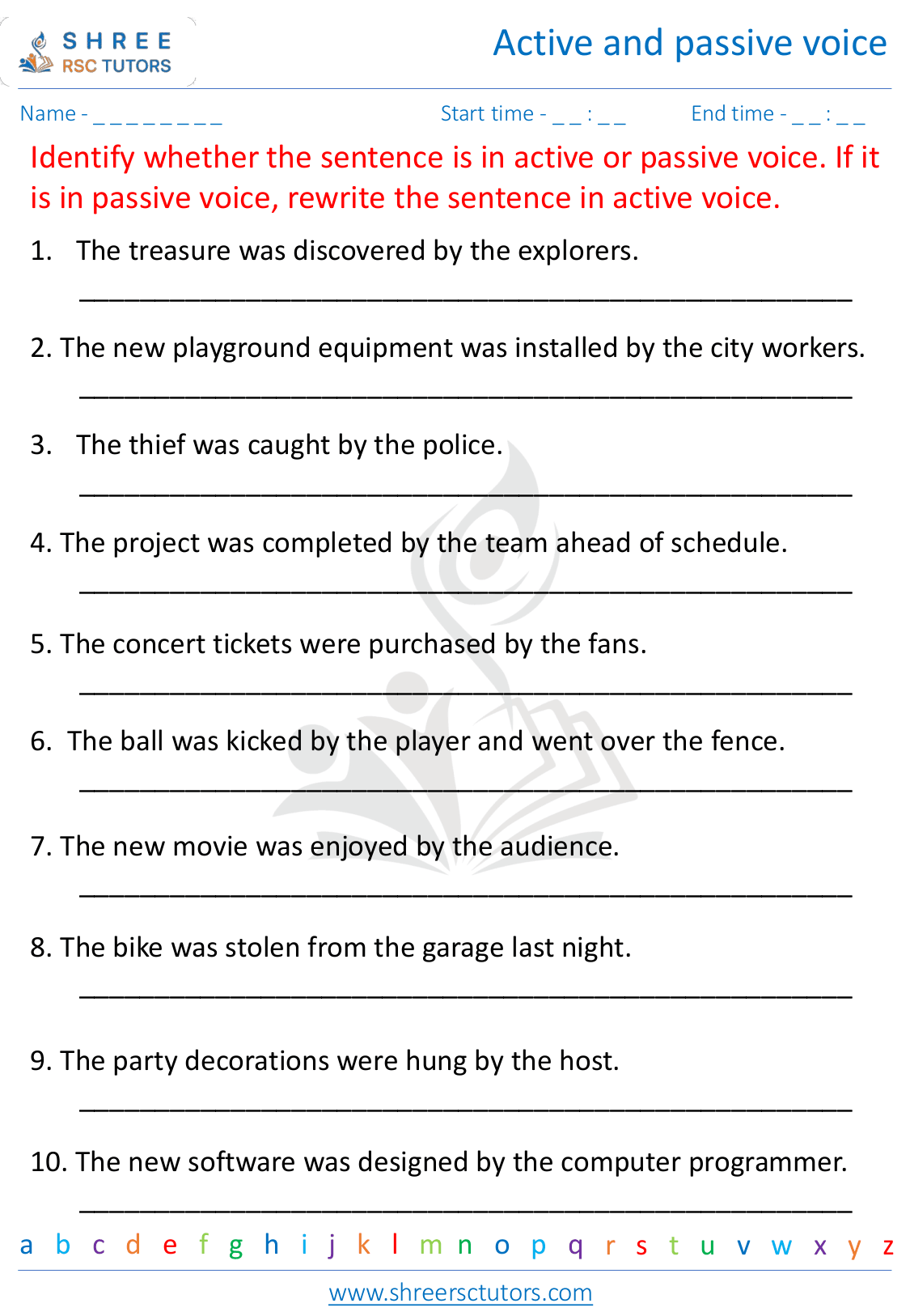 Active & passive voice worksheets for Grade 5 English | shree rsc tutors